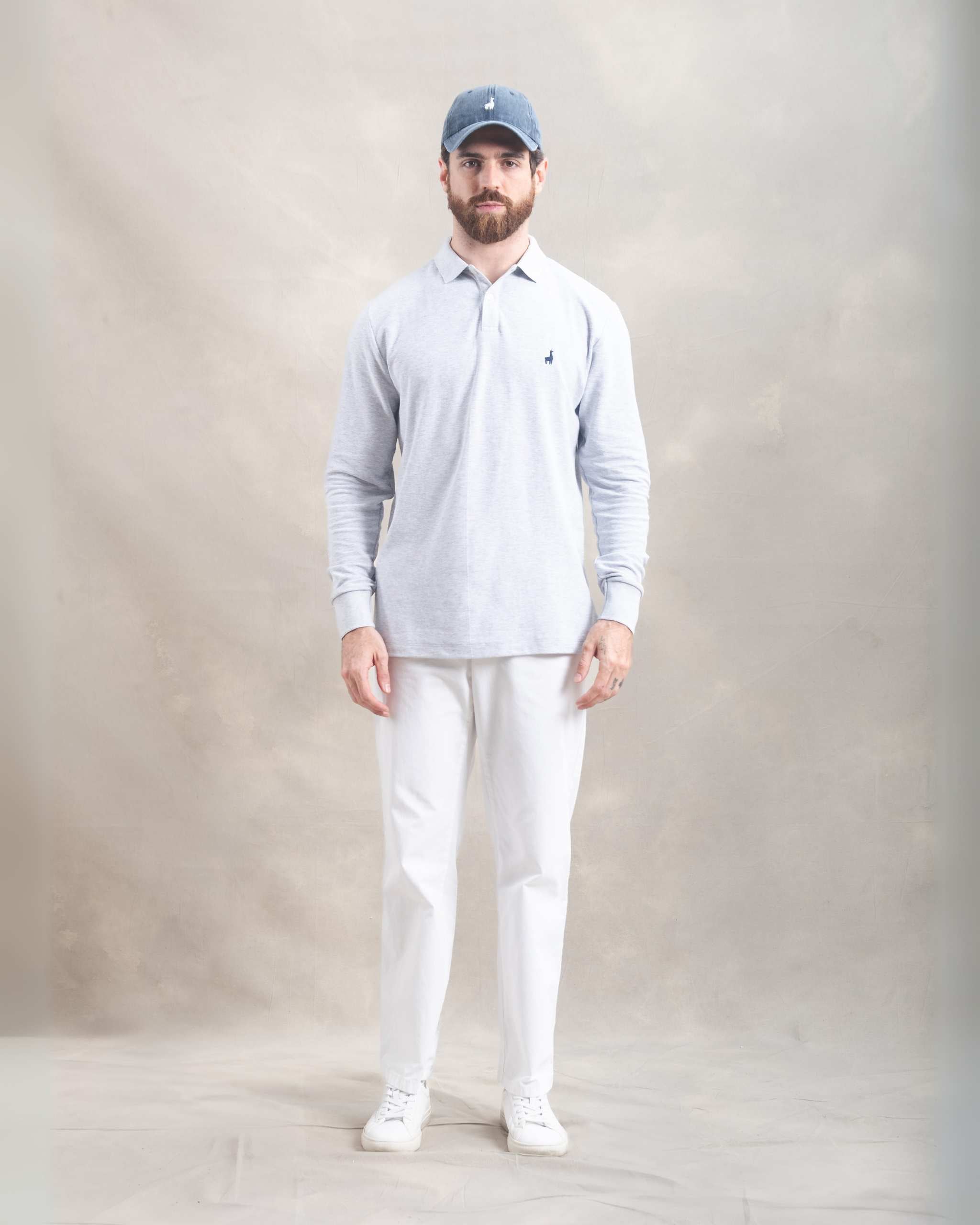 Polo Piqué Manga Larga Gris Melange