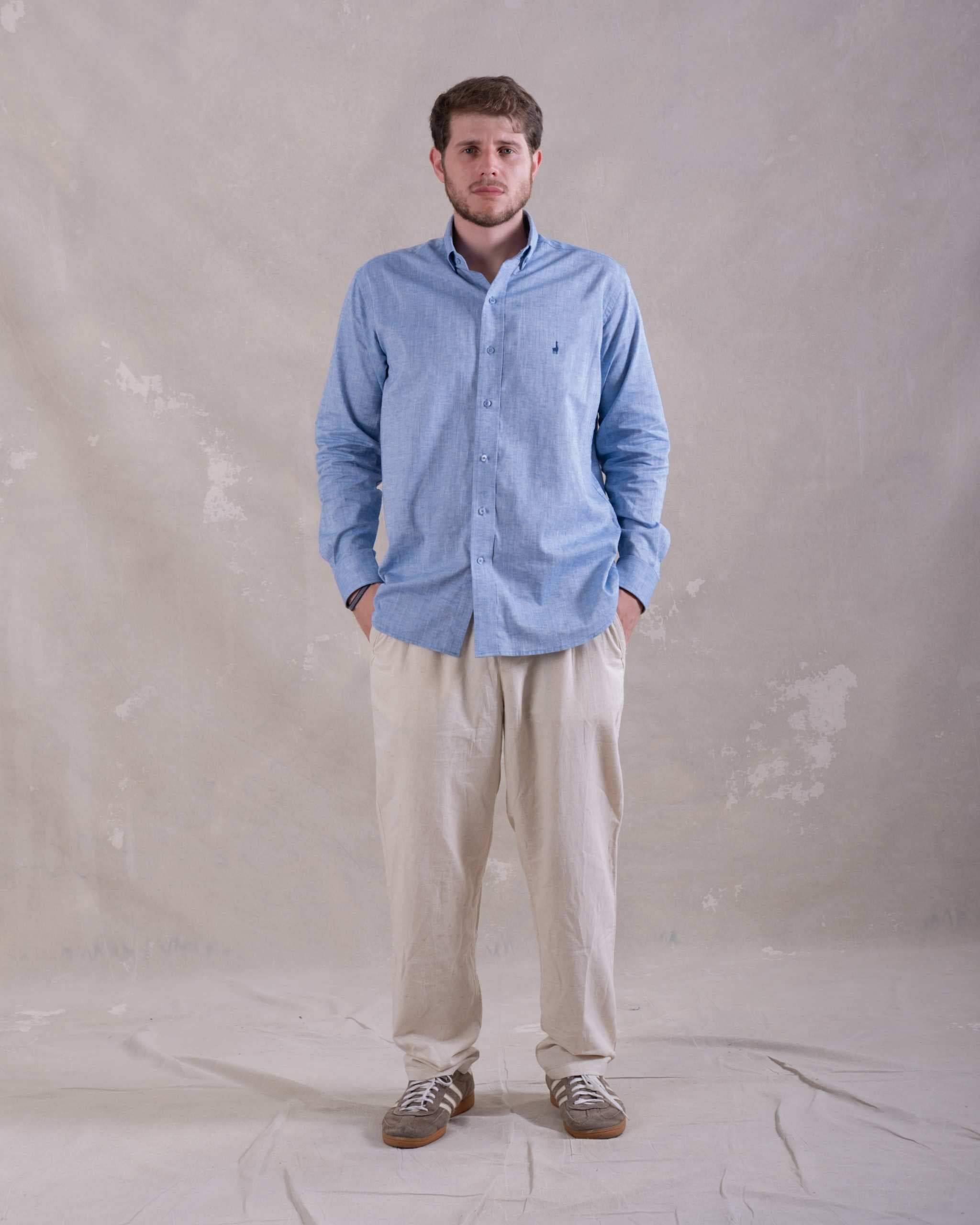 Camisa Pima Lino Azul-Incluye Caja Premium Qenido