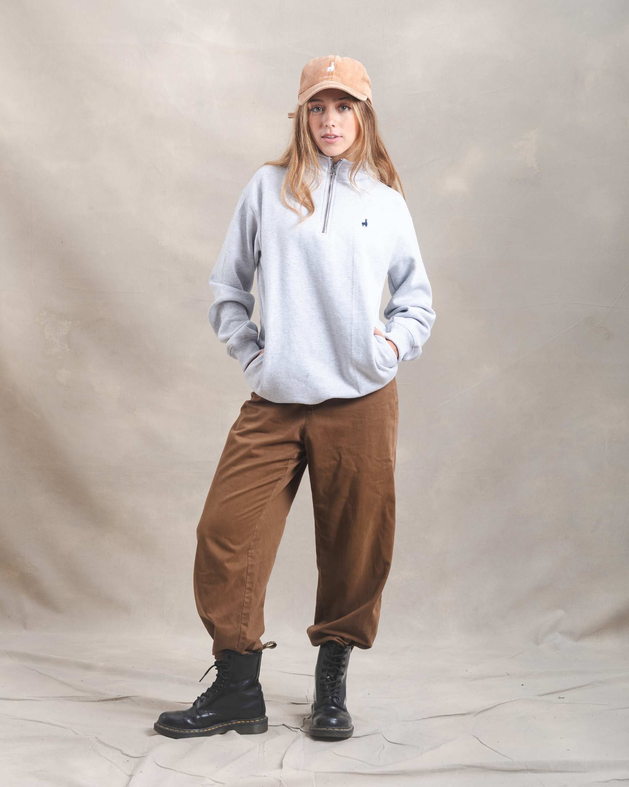 Polera Quarter Zip Gris Melange