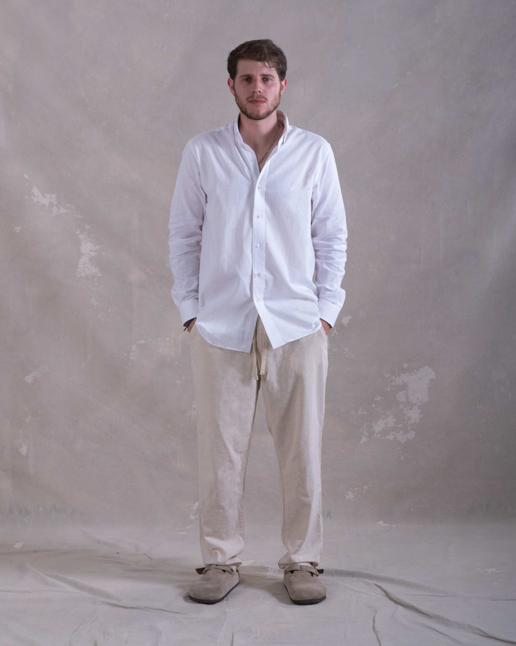 Camisa Pima Lino All White-Incluye Caja Premium Qenido