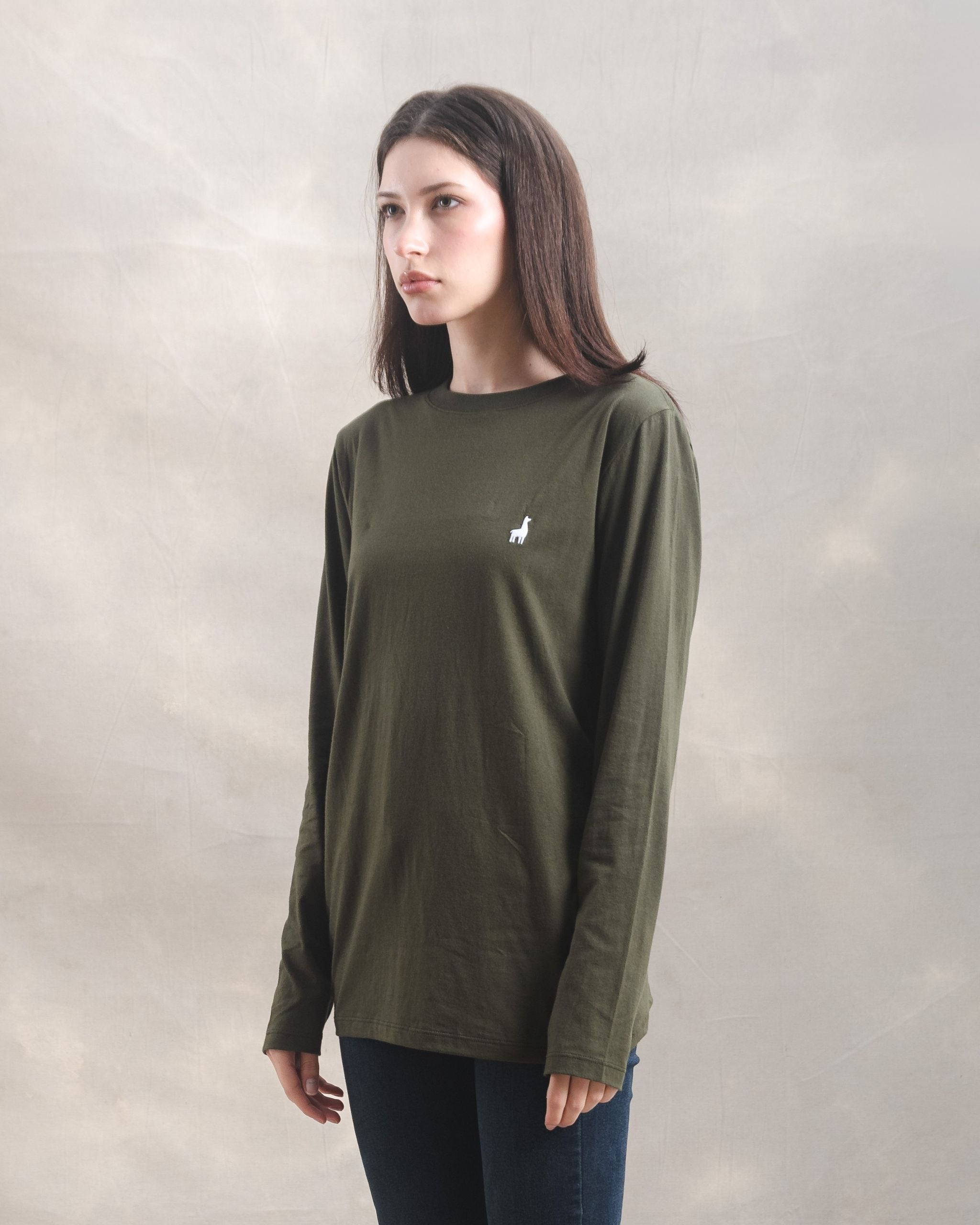 Polo manga larga unisex Verde Militar 100% Soft Pima