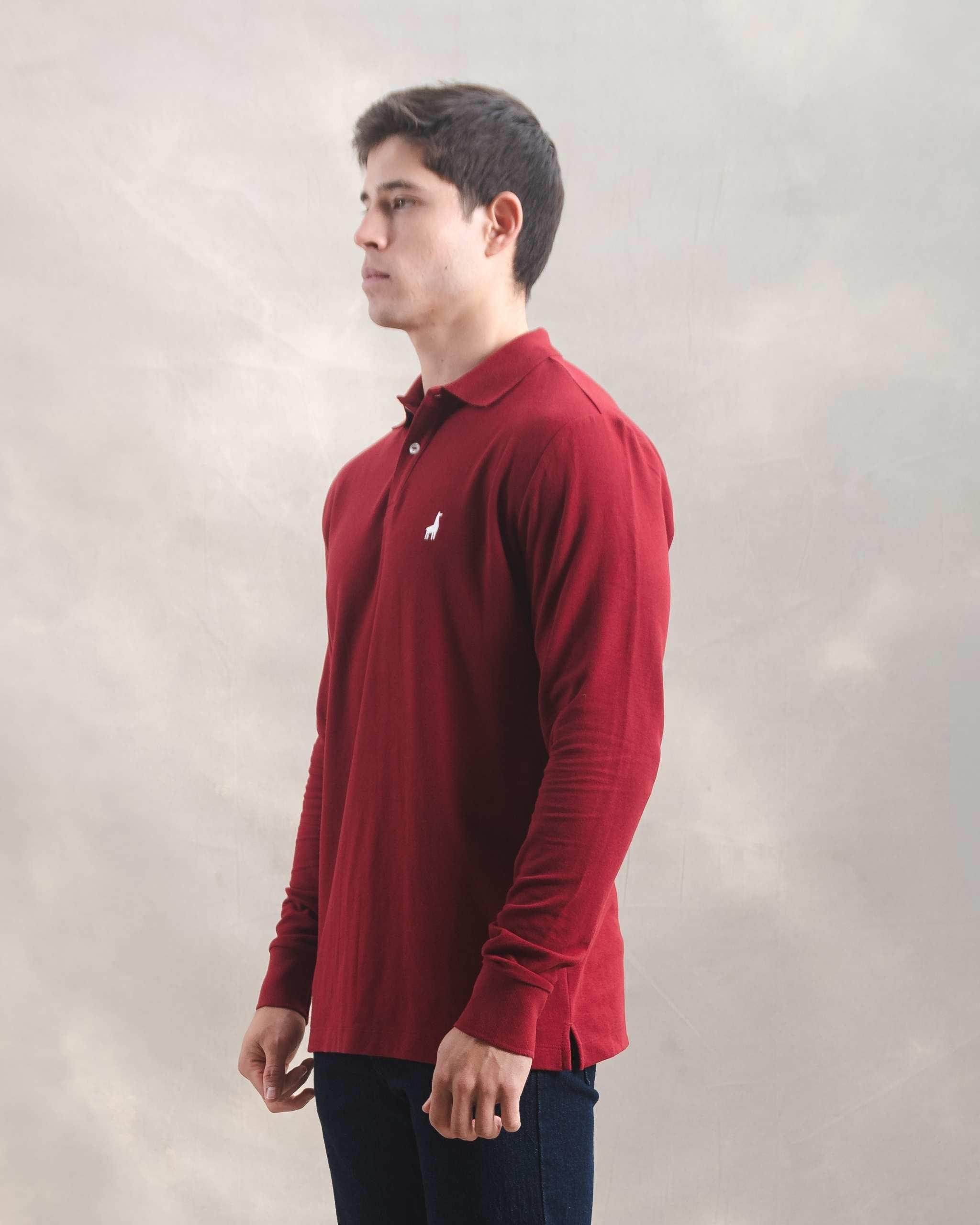 Polo Piqué Manga Larga Guinda (V)
