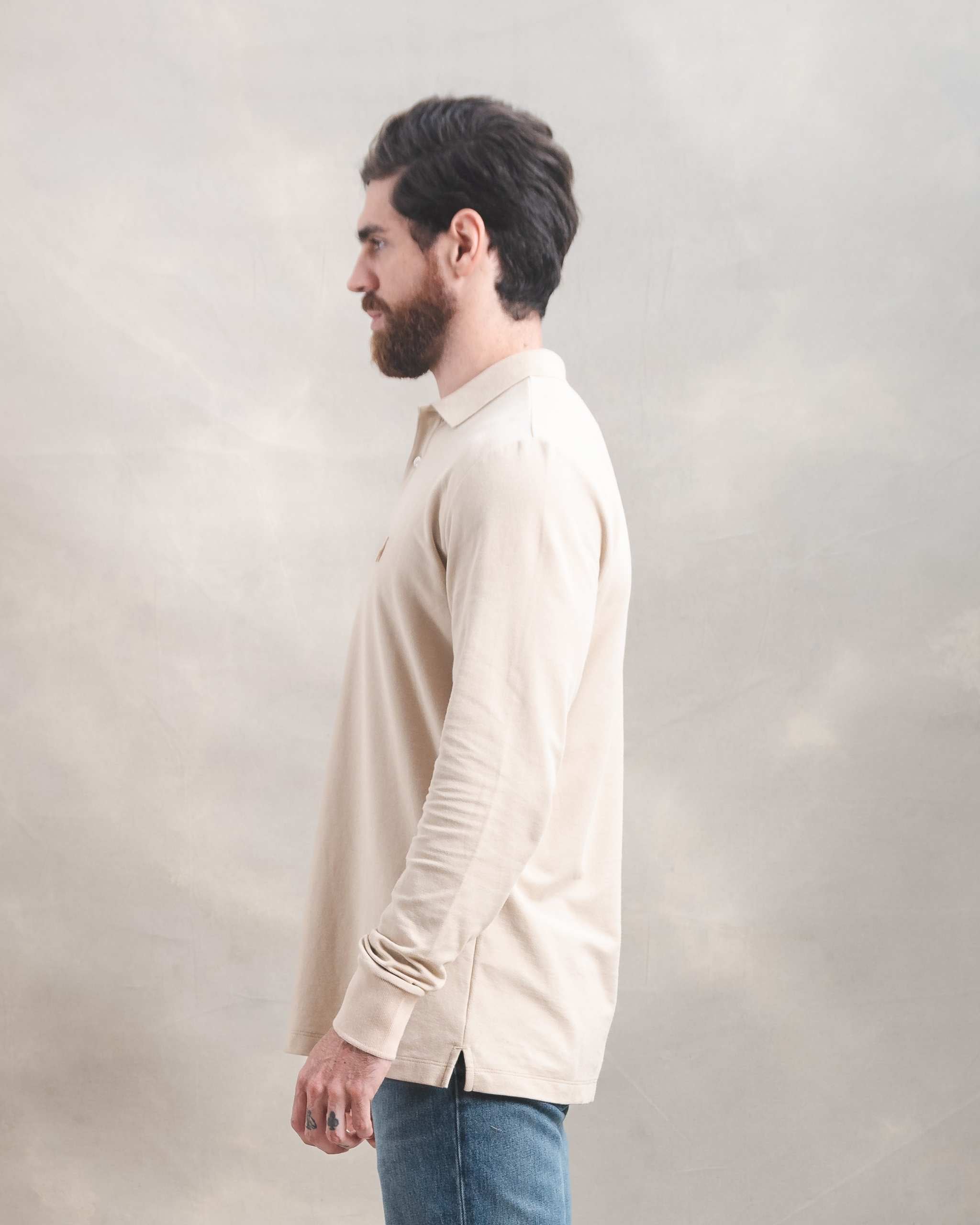 Polo Piqué Manga Larga Beige