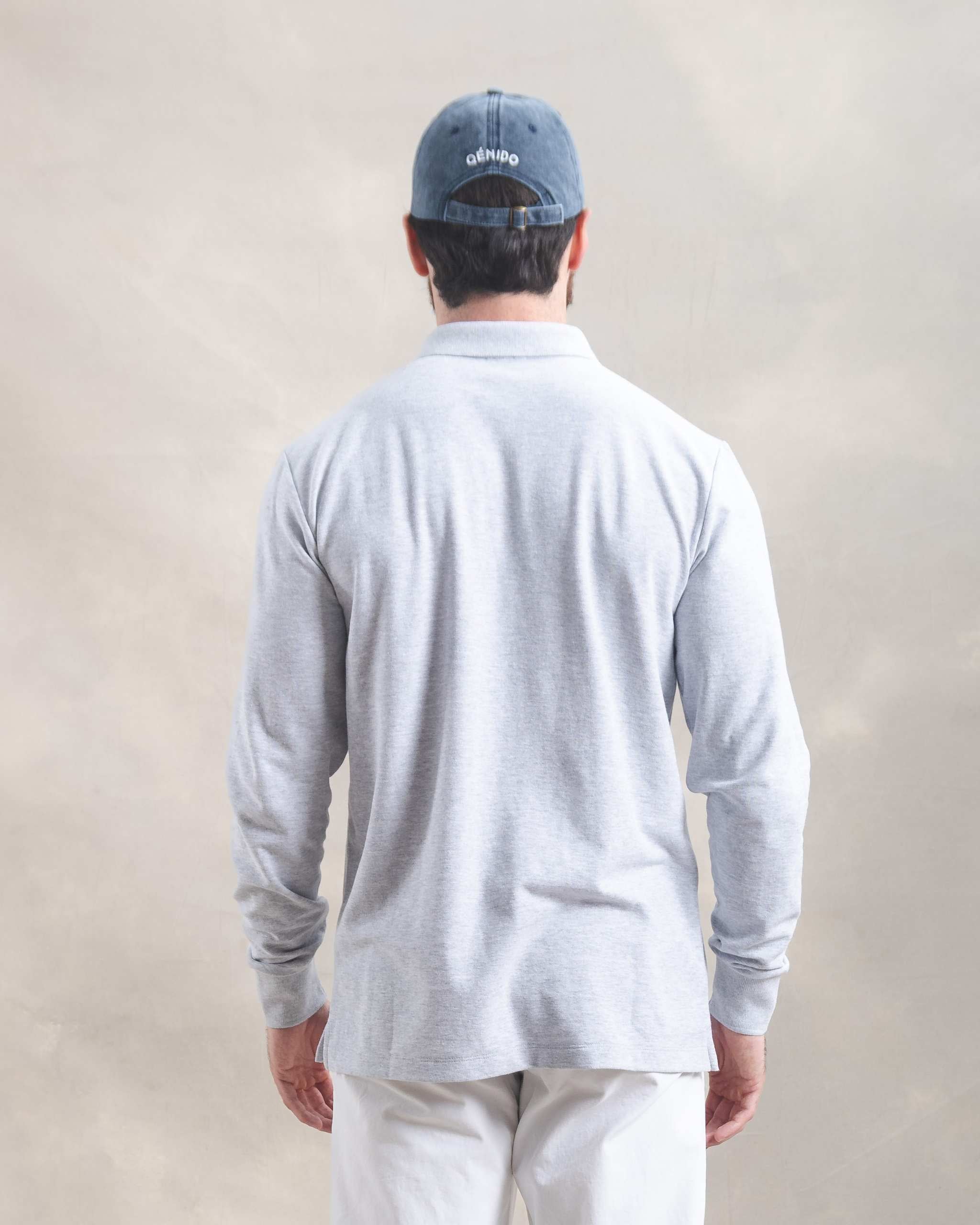 Polo Piqué Manga Larga Gris Melange