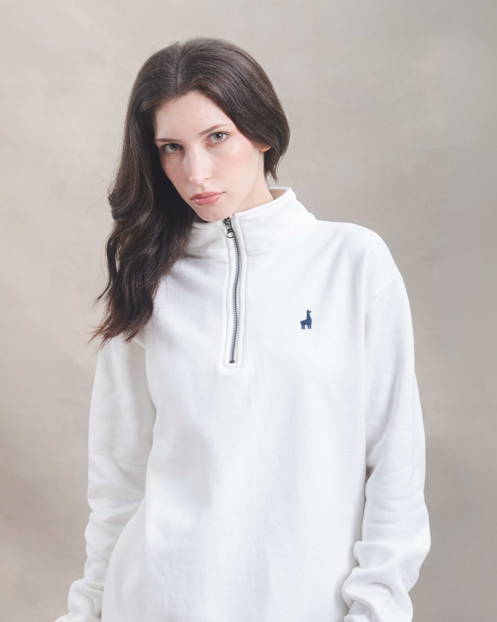 Polera Quarter Zip Blanco Marfil