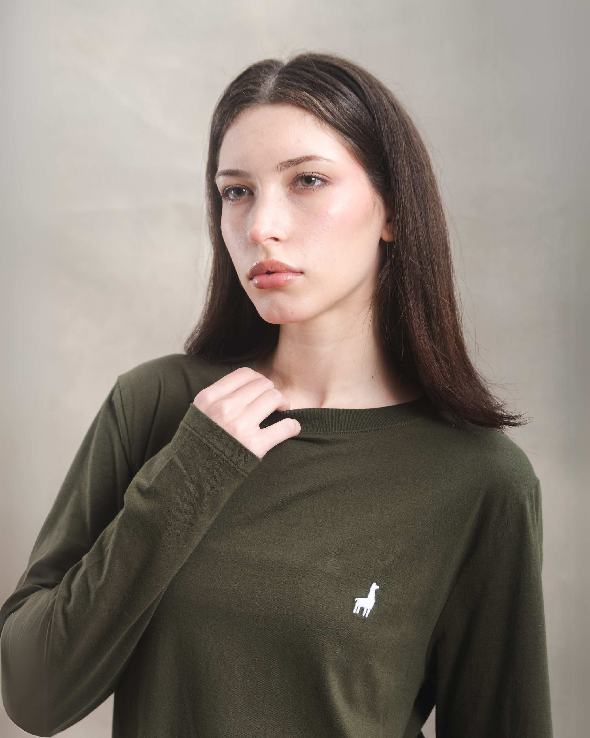 Polo manga larga unisex Verde Militar 100% Soft Pima