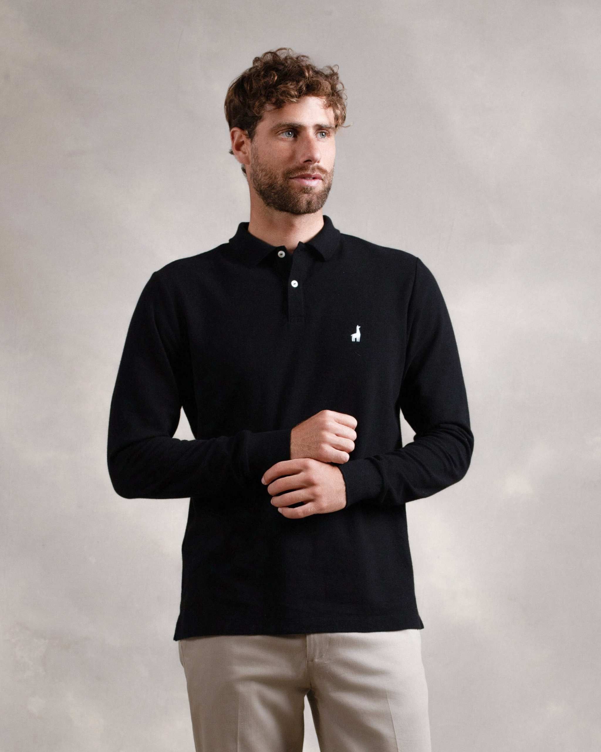 Polo Piqué Manga Larga Negro