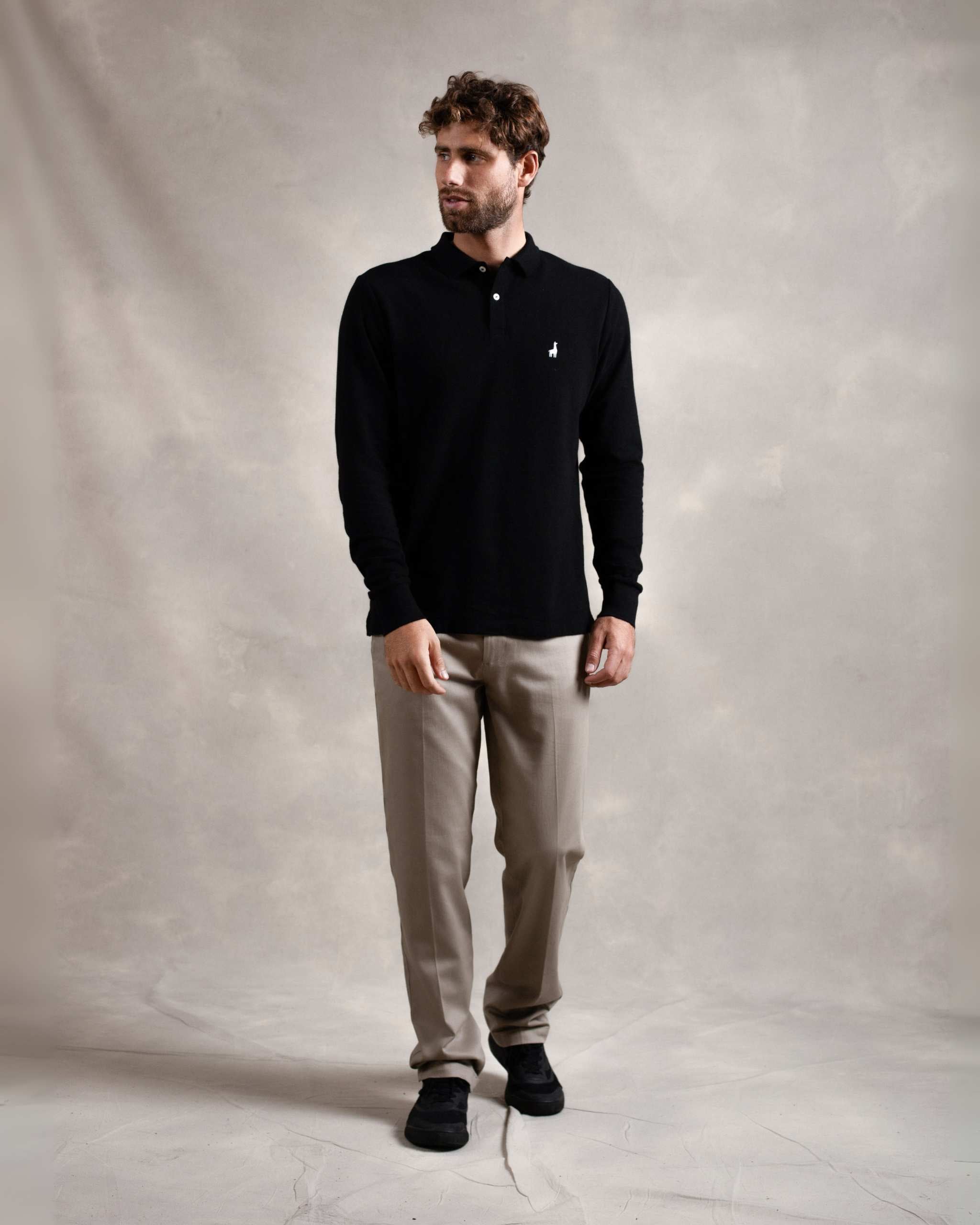 Polo Piqué Manga Larga Negro