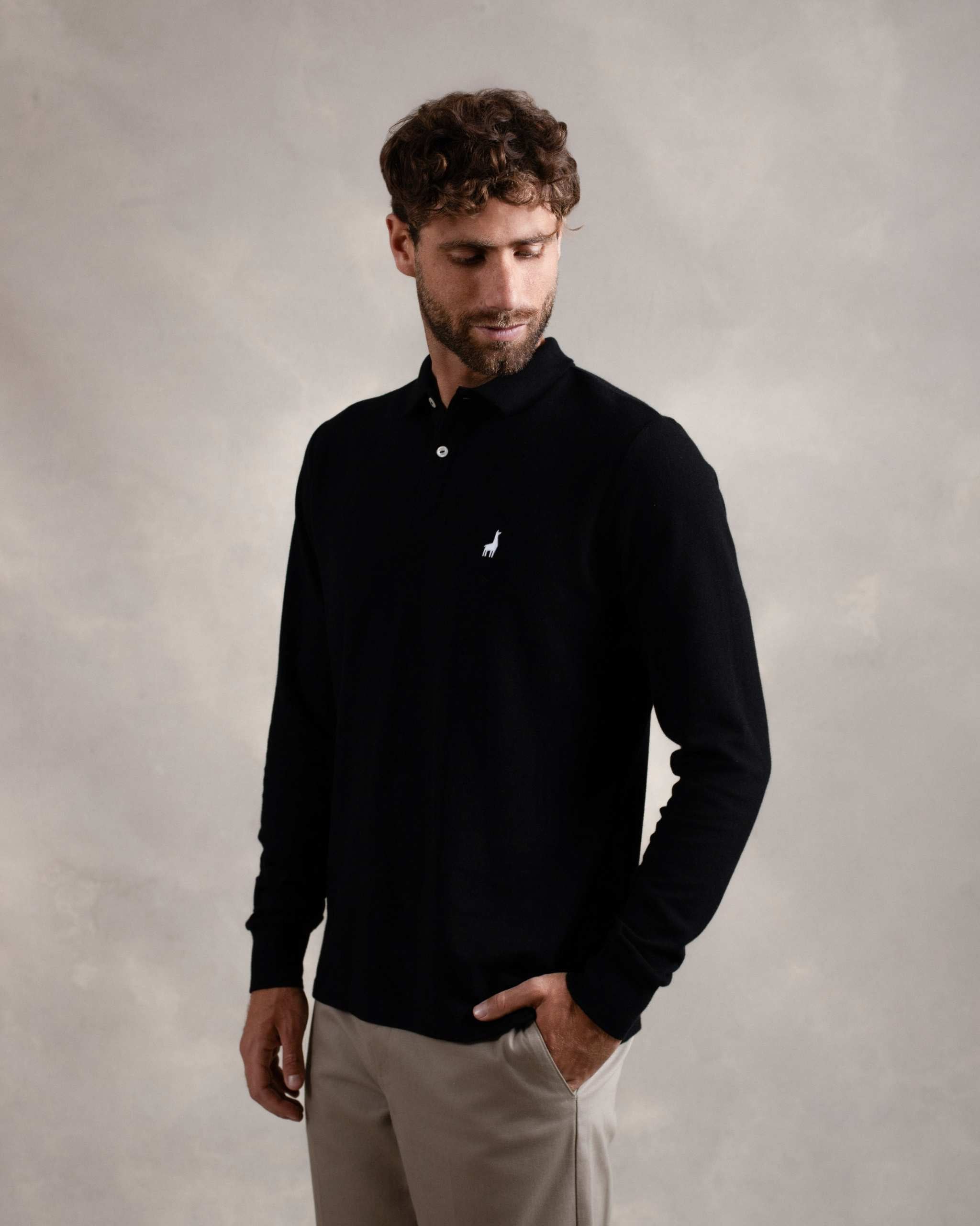 Polo Piqué Manga Larga Negro