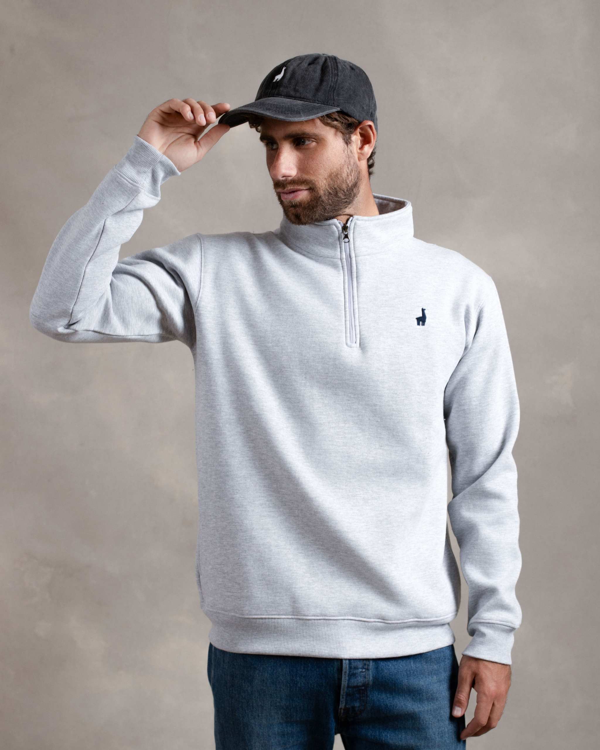 Polera Quarter Zip Gris Melange