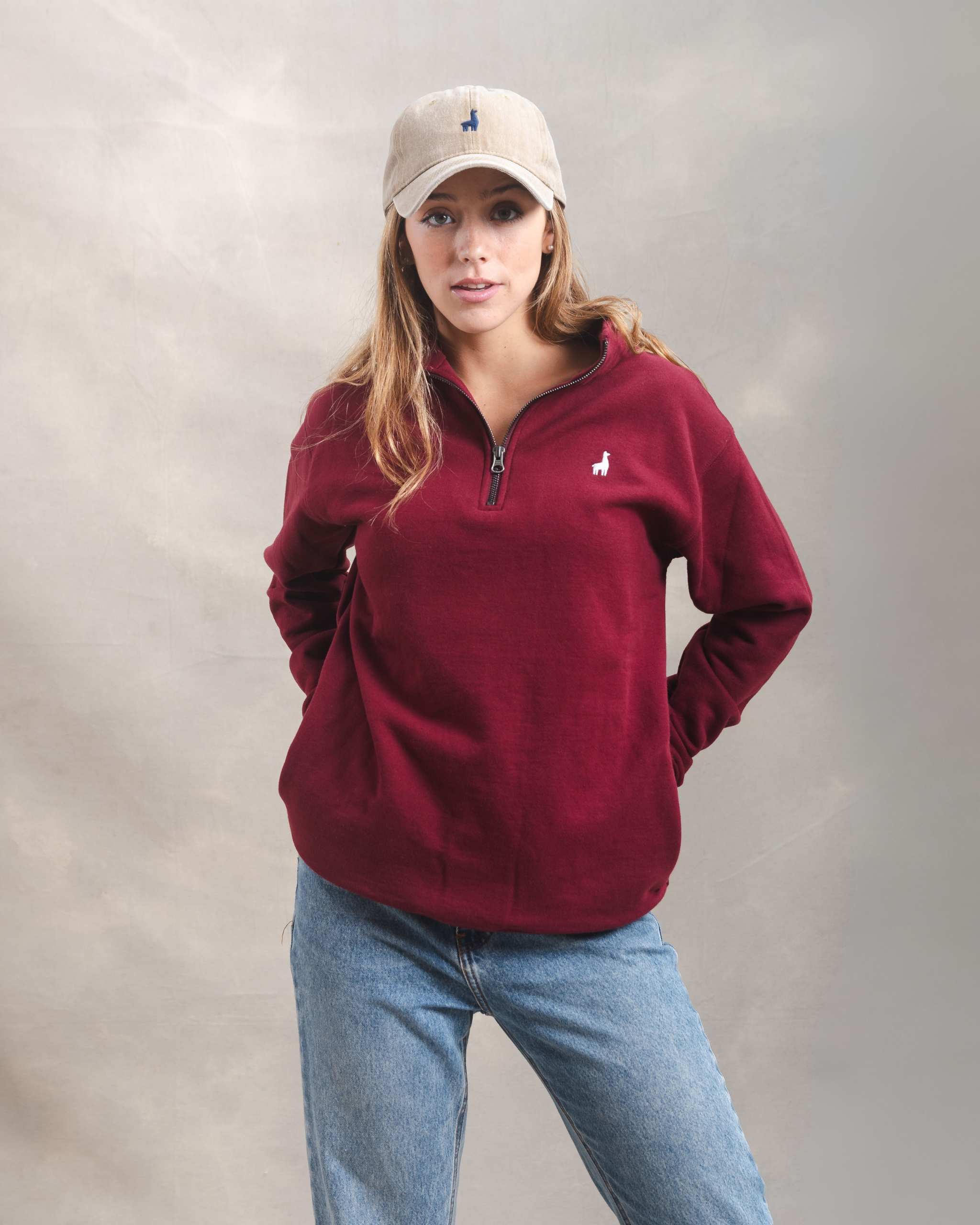 Polera Quarter Zip Guinda