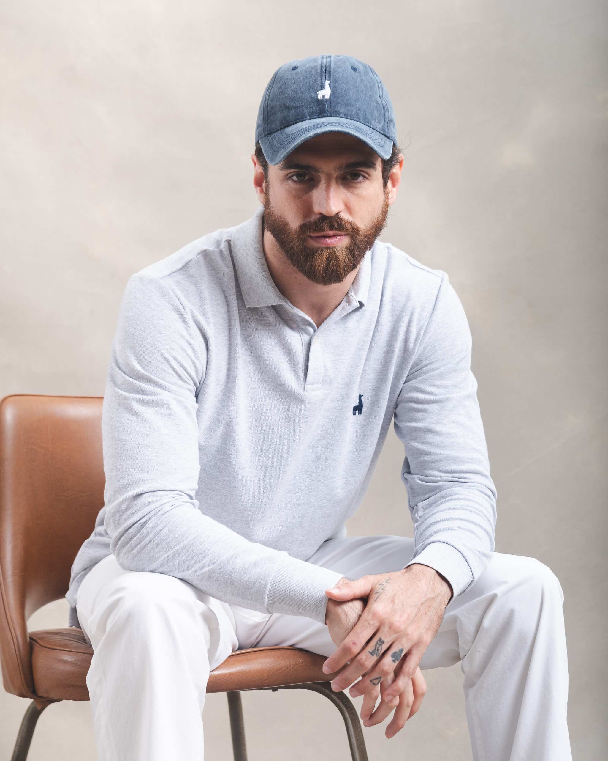 Polo Piqué Manga Larga Gris Melange