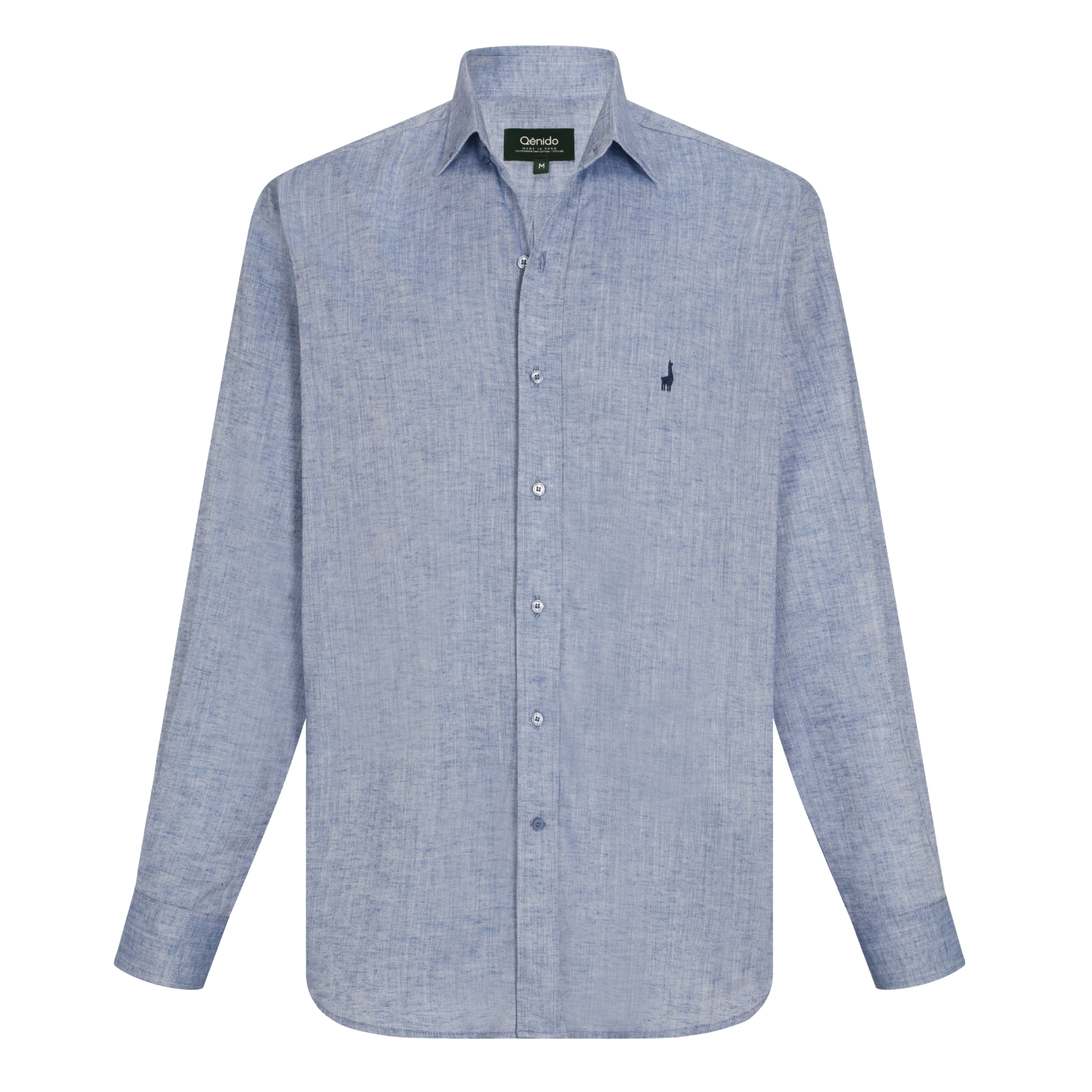 Camisa Pima Lino Azul-Incluye Caja Premium Qenido