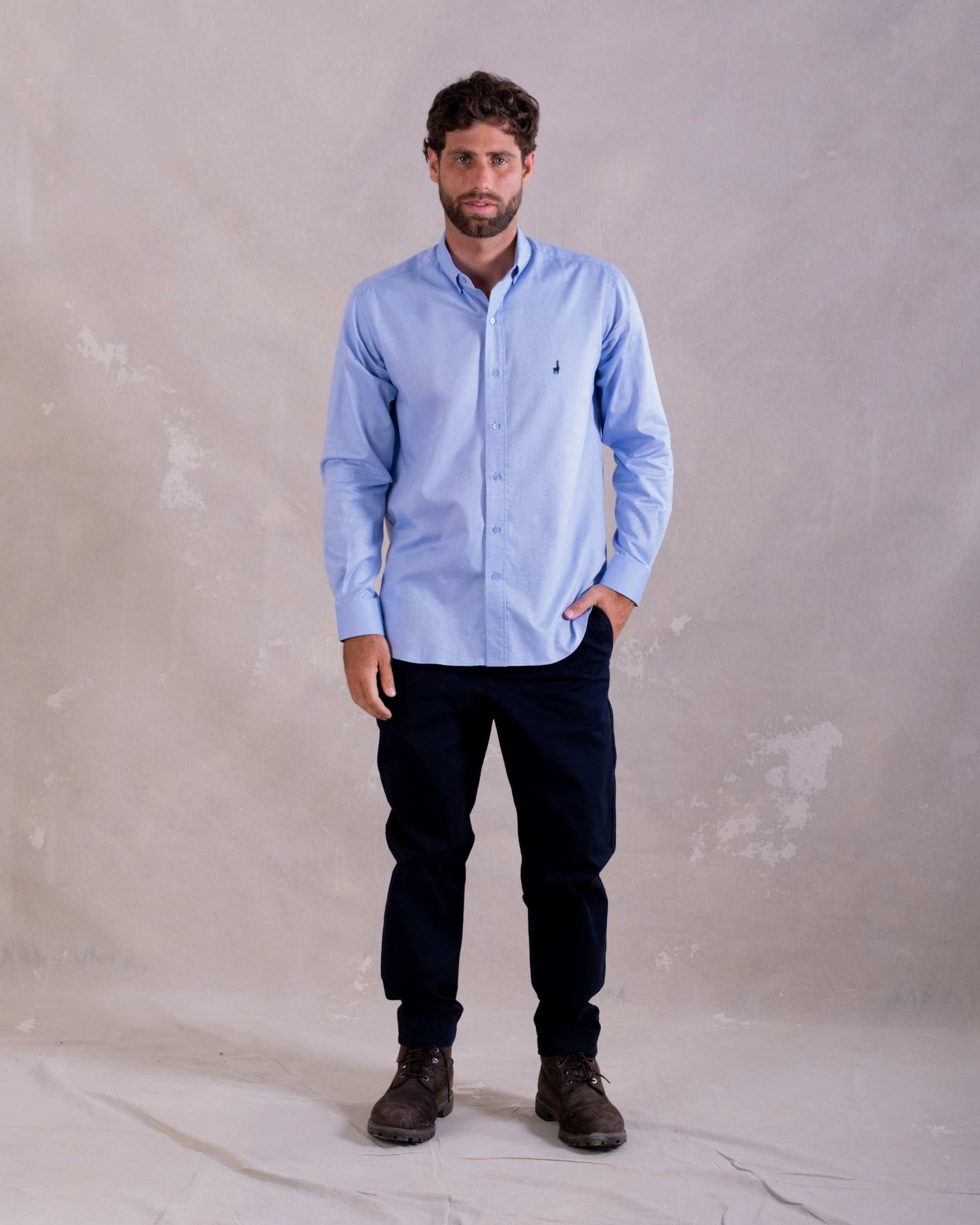 Camisa Celeste Oxford 100% Pima-Incluye Caja Premium Qenido