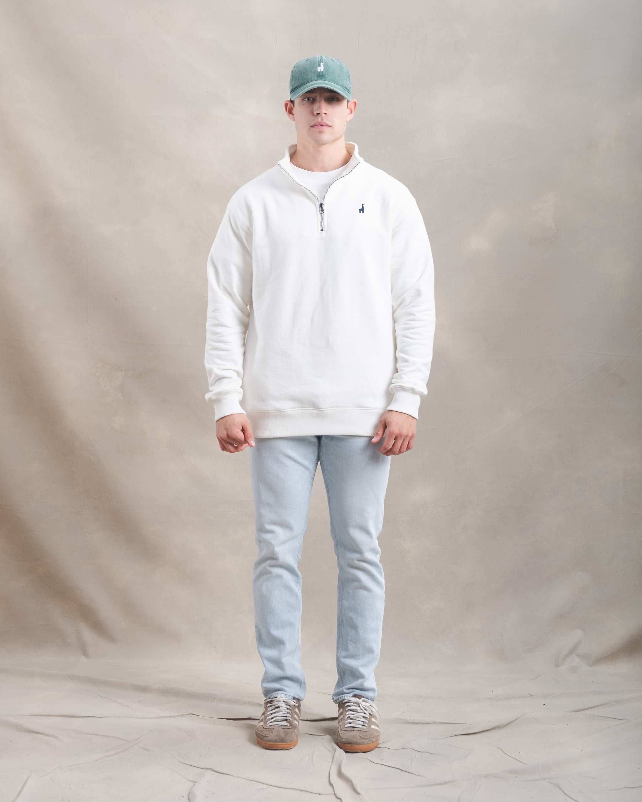 Polera Quarter Zip Blanco Marfil