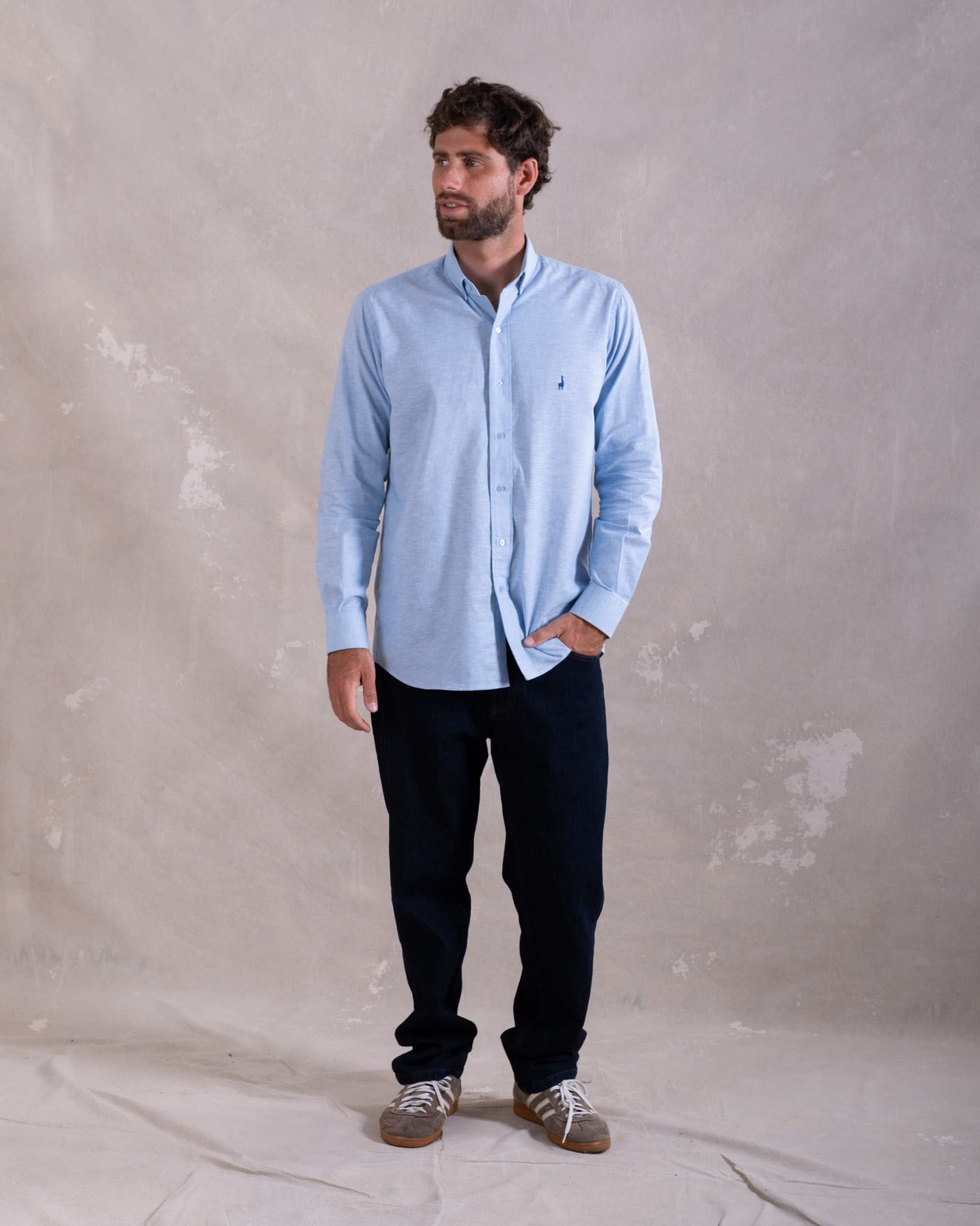 Camisa Pima Lino Celeste-Incluye Caja Premium Qenido