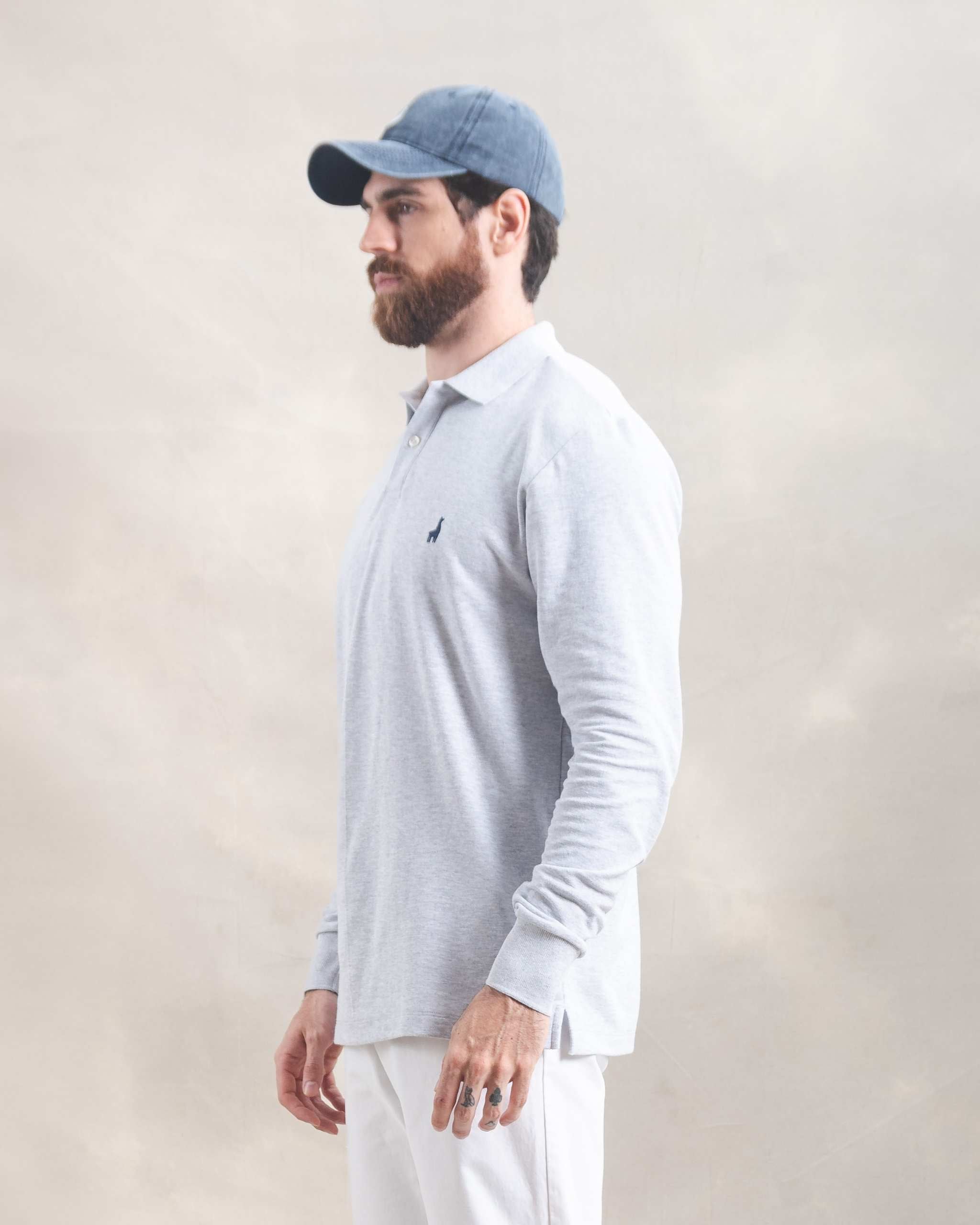 Polo Piqué Manga Larga Gris Melange