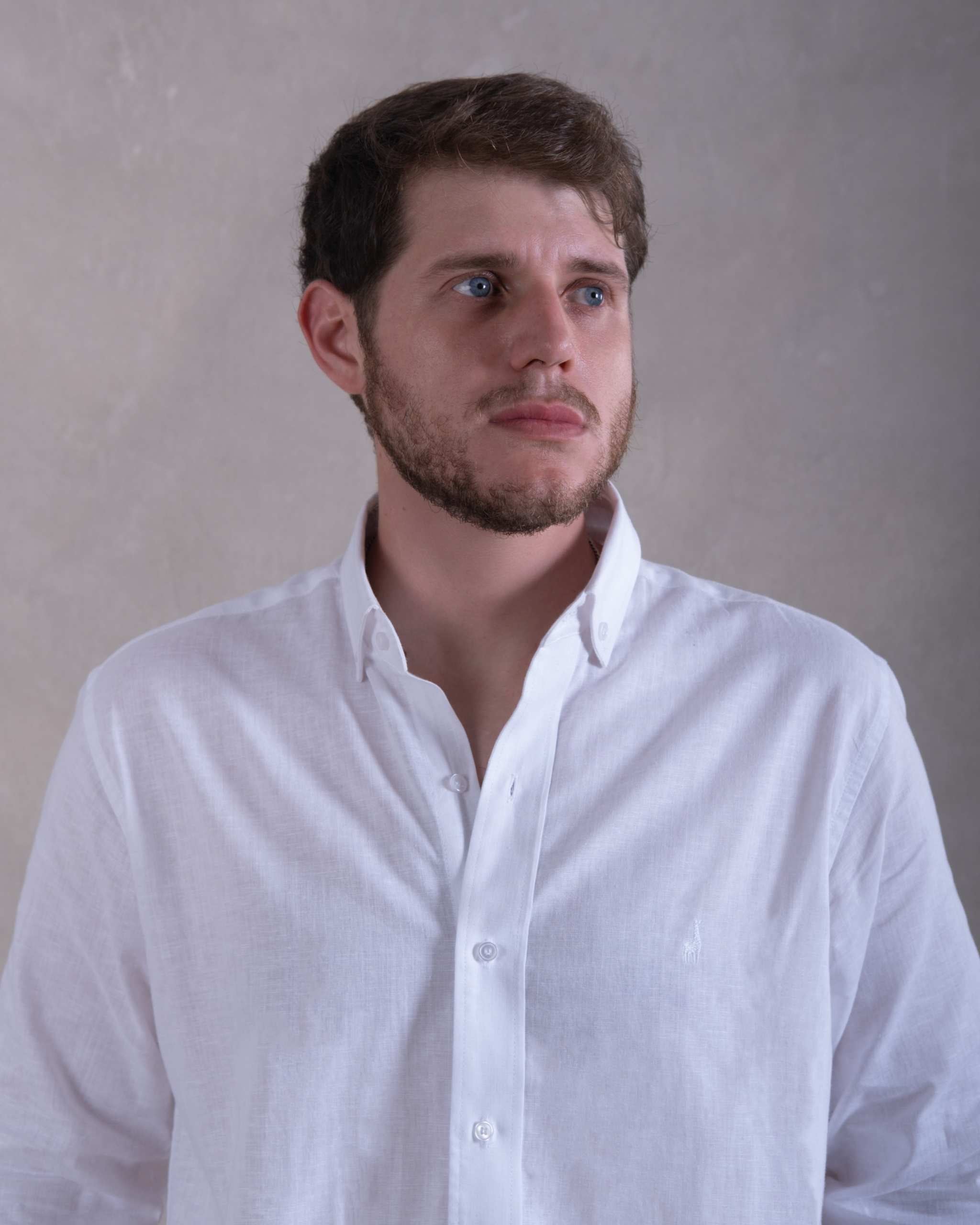 Camisa Pima Lino All White-Incluye Caja Premium Qenido