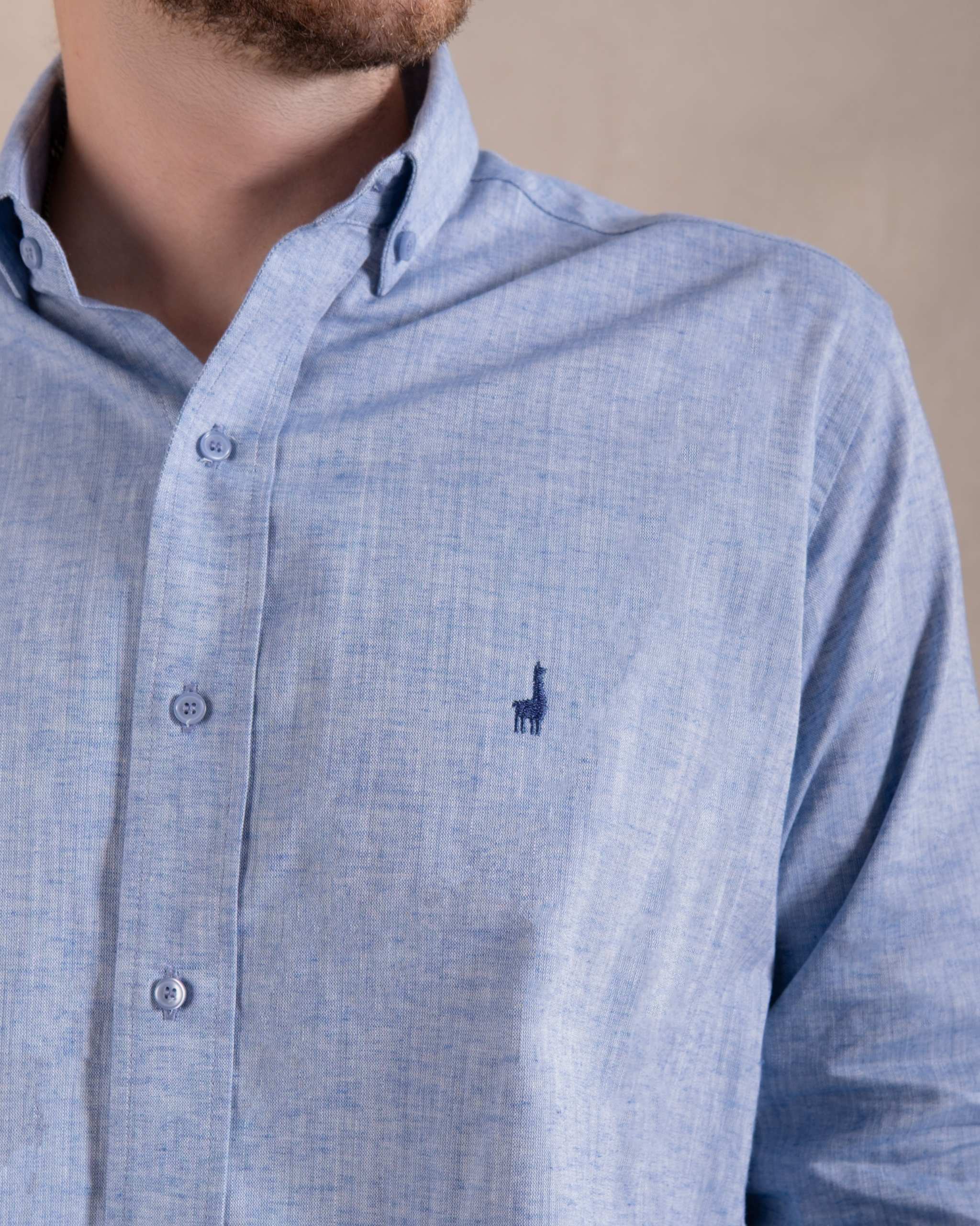 Camisa Pima Lino Azul-Incluye Caja Premium Qenido