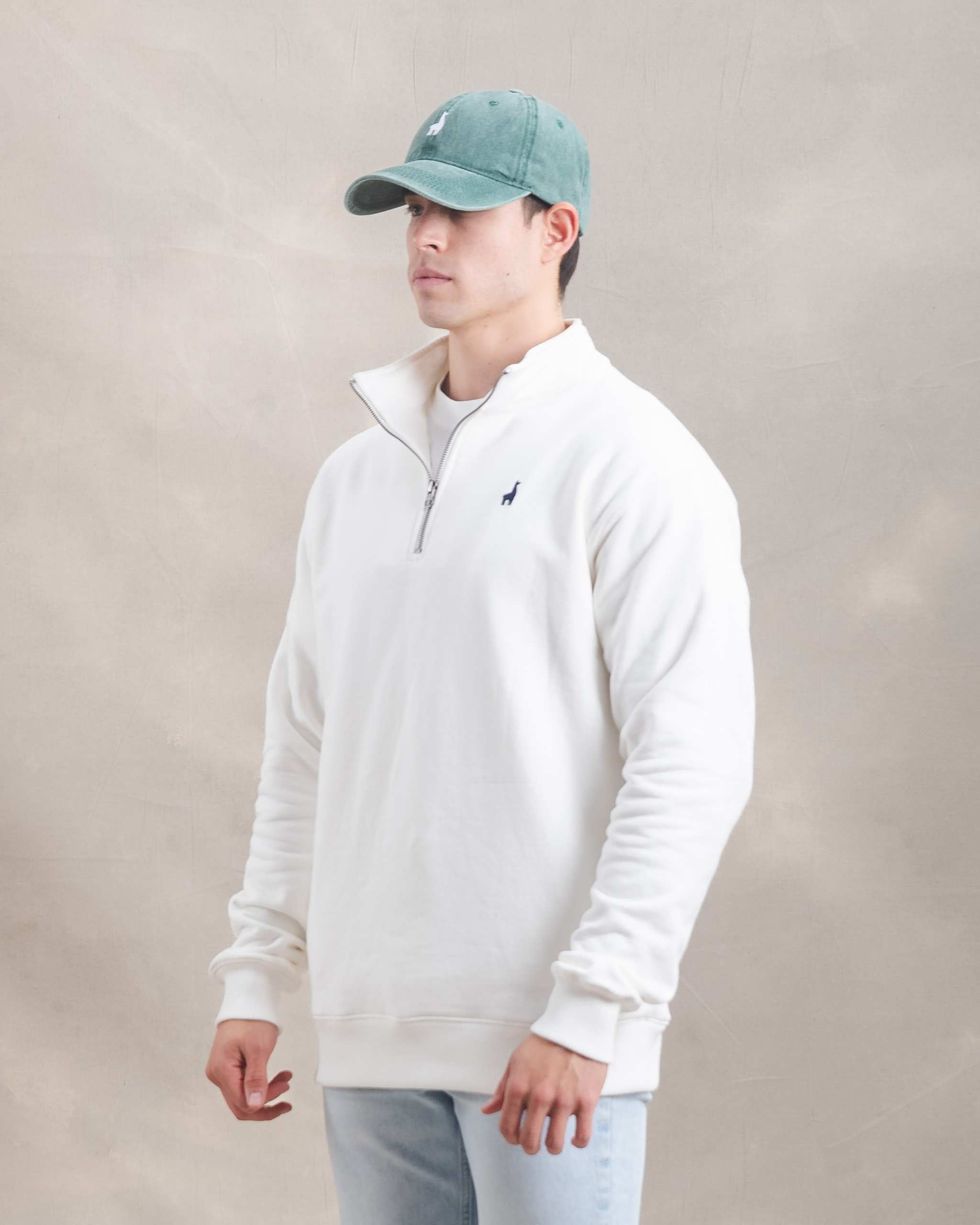 Polera Quarter Zip Blanco Marfil