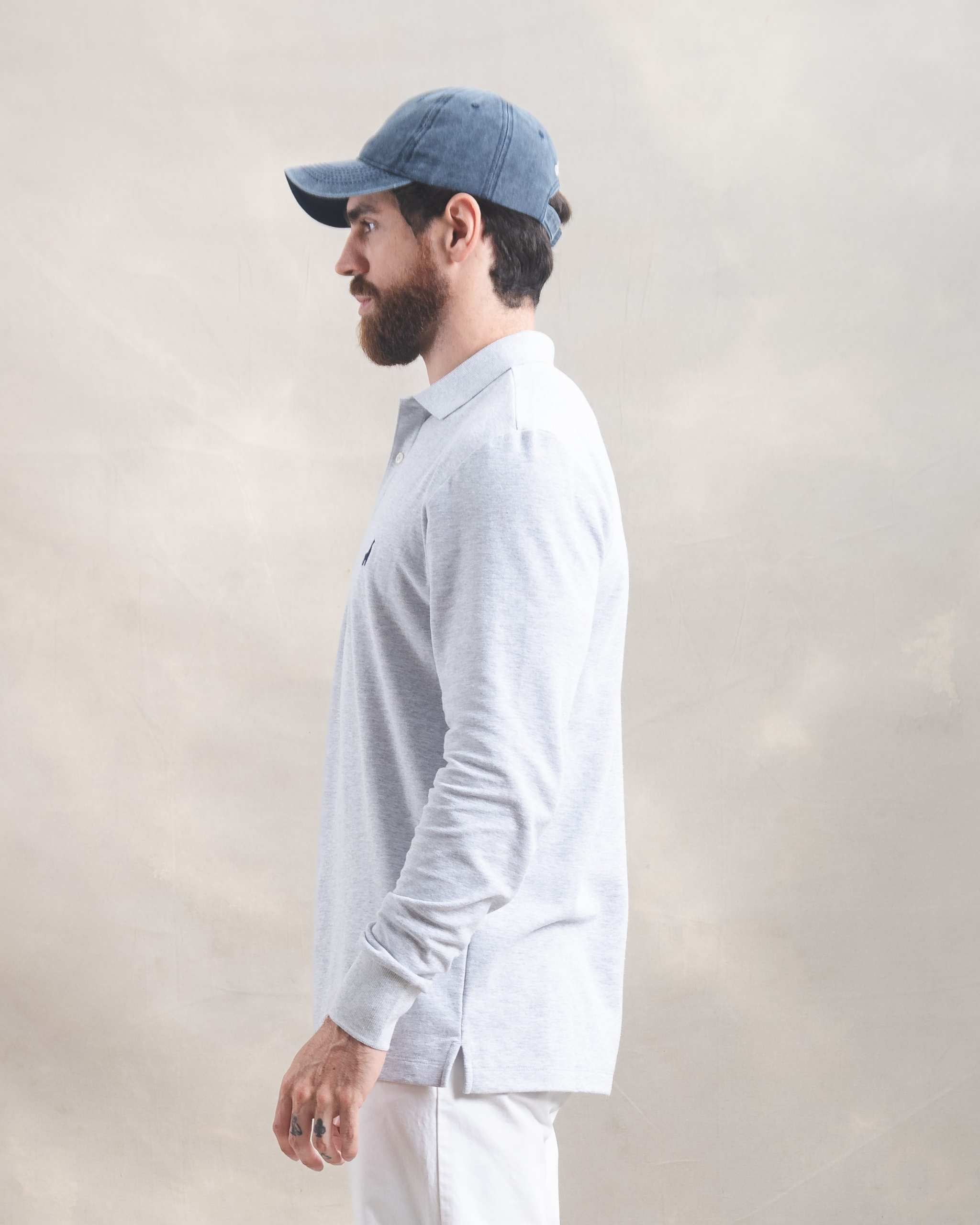 Polo Piqué Manga Larga Gris Melange