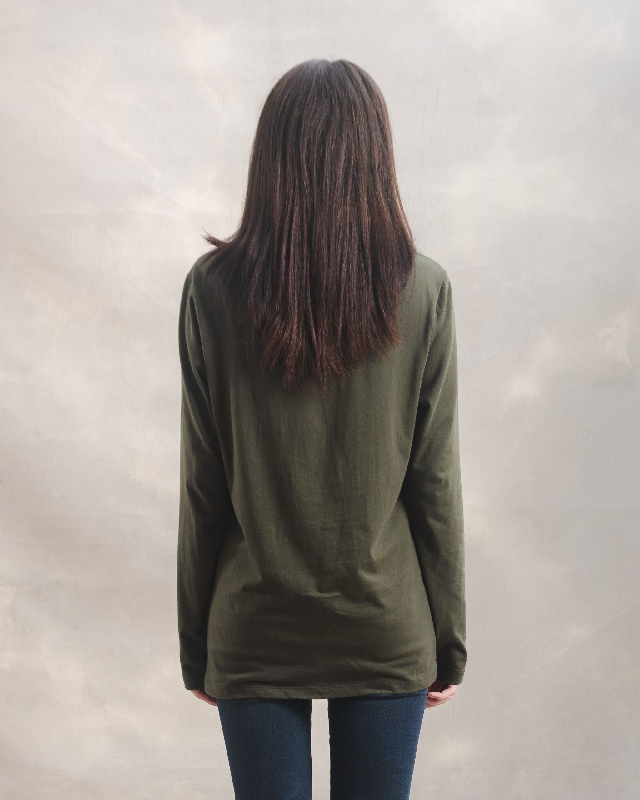 Polo manga larga unisex Verde Militar 100% Soft Pima