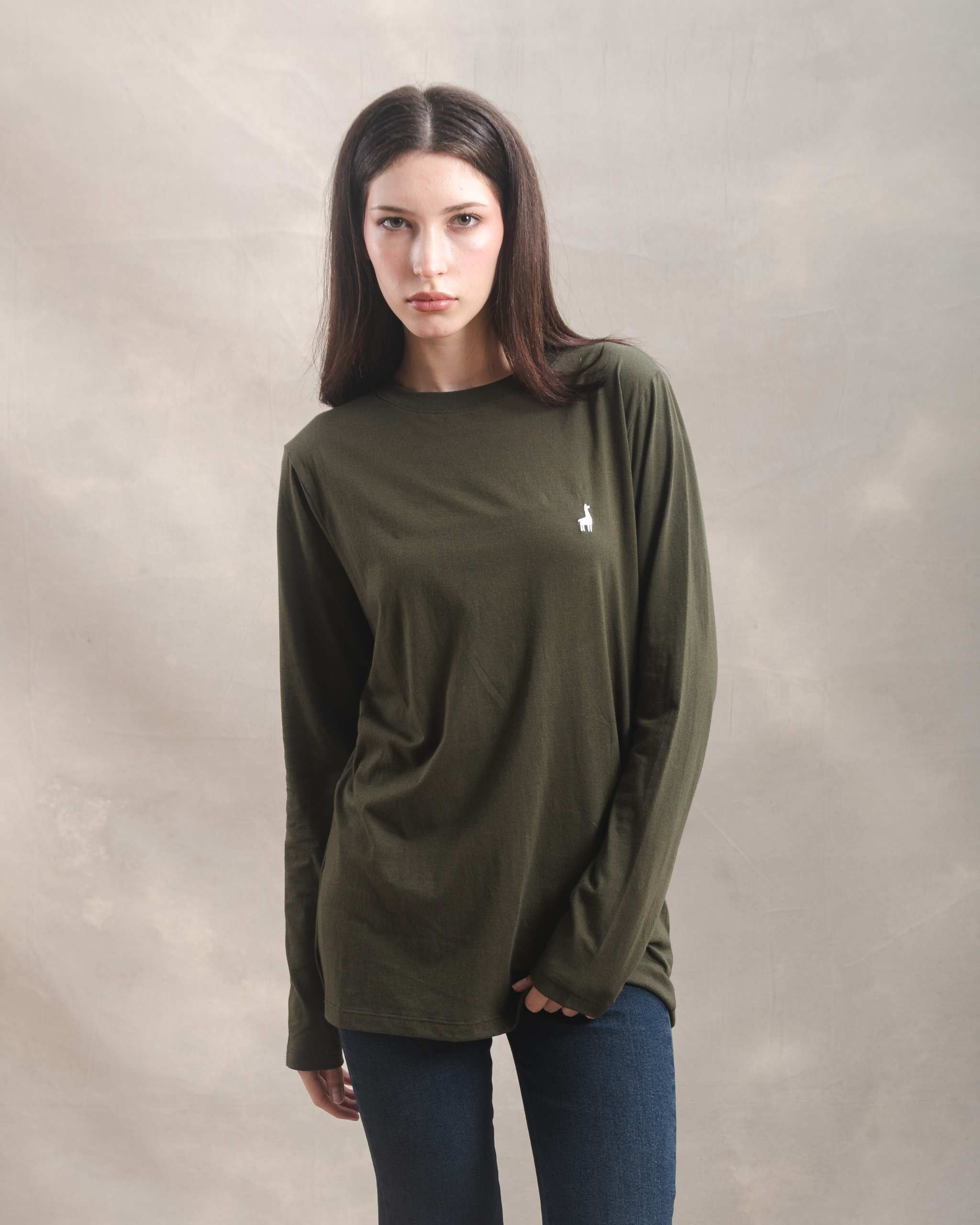 Polo manga larga unisex Verde Militar 100% Soft Pima