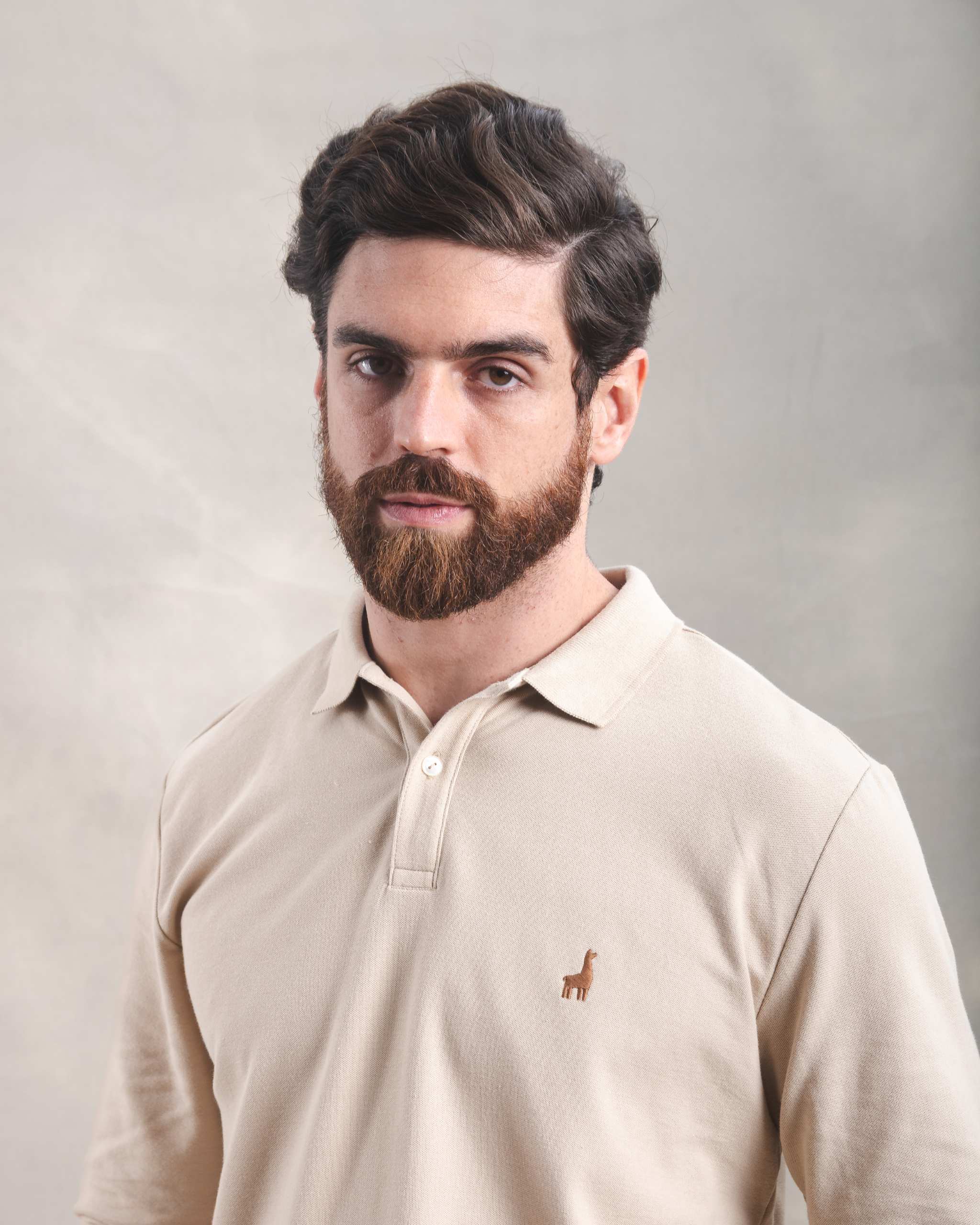 Polo Piqué Manga Larga Beige