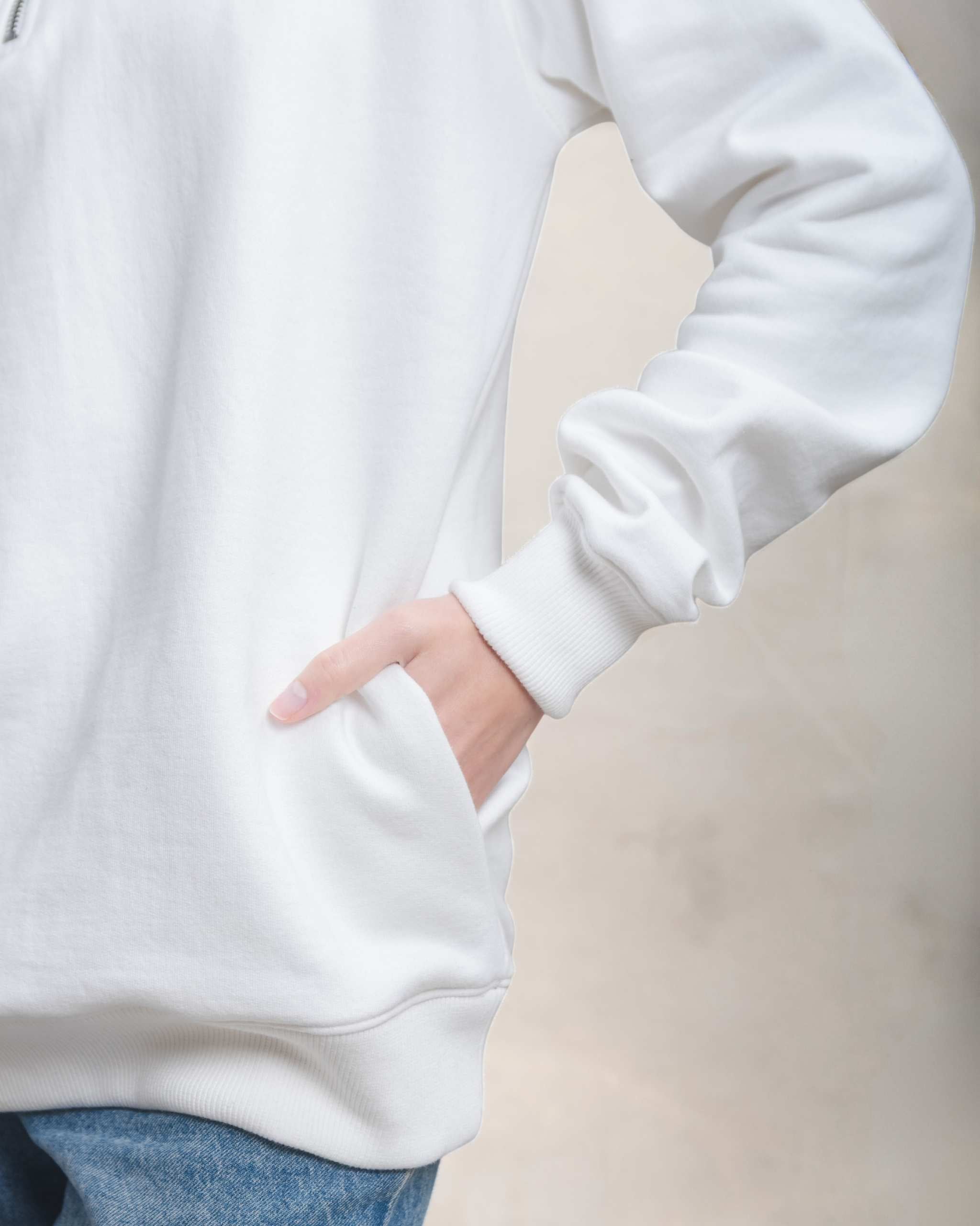 Polera Quarter Zip Blanco Marfil