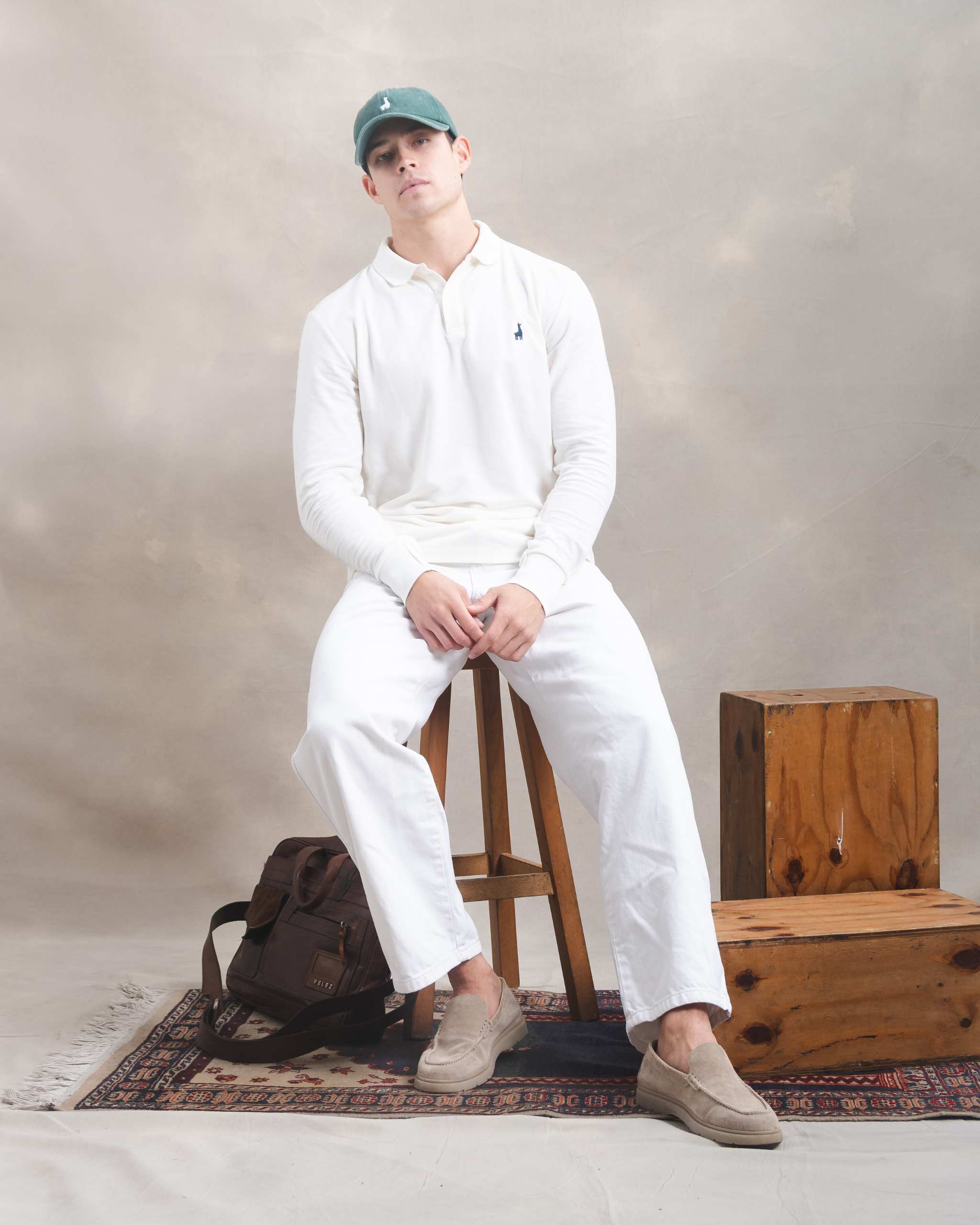 Polo Piqué Manga Larga Blanco Marfil