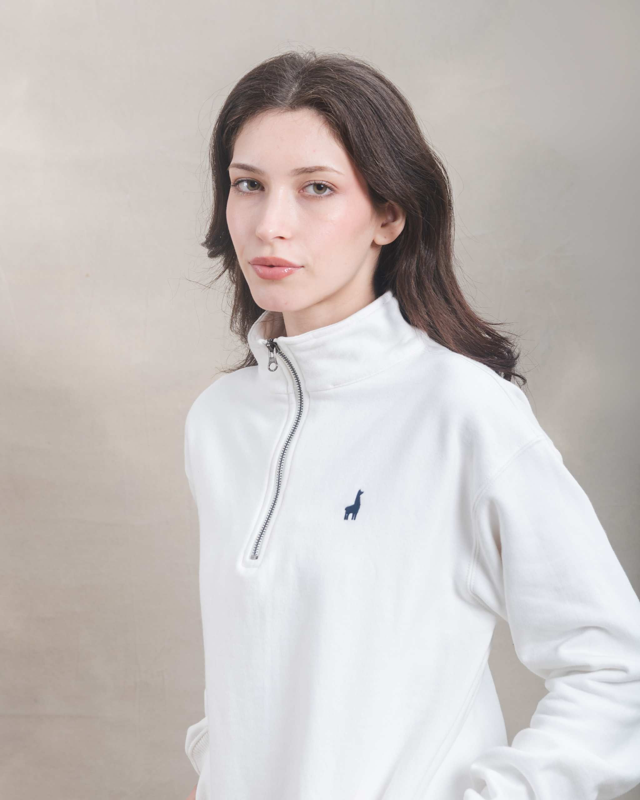 Polera Quarter Zip Blanco Marfil