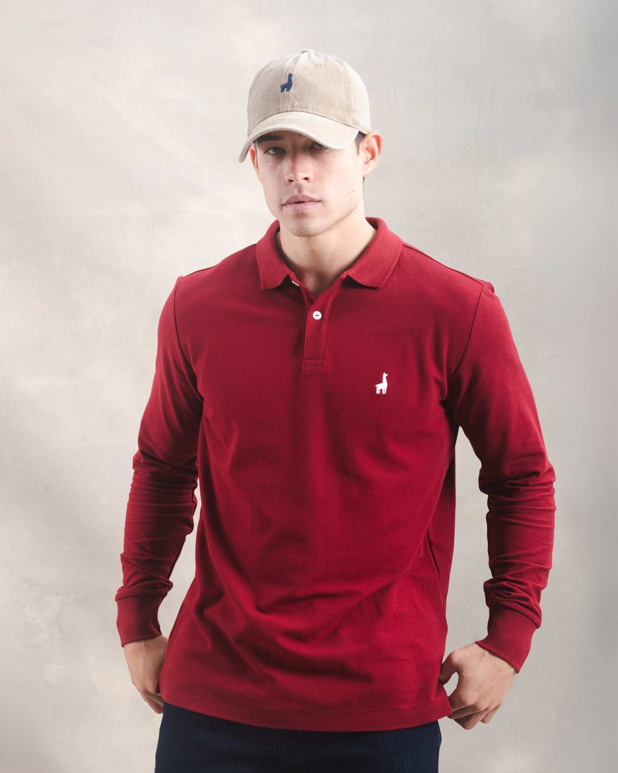 Polo Piqué Manga Larga Guinda (V)