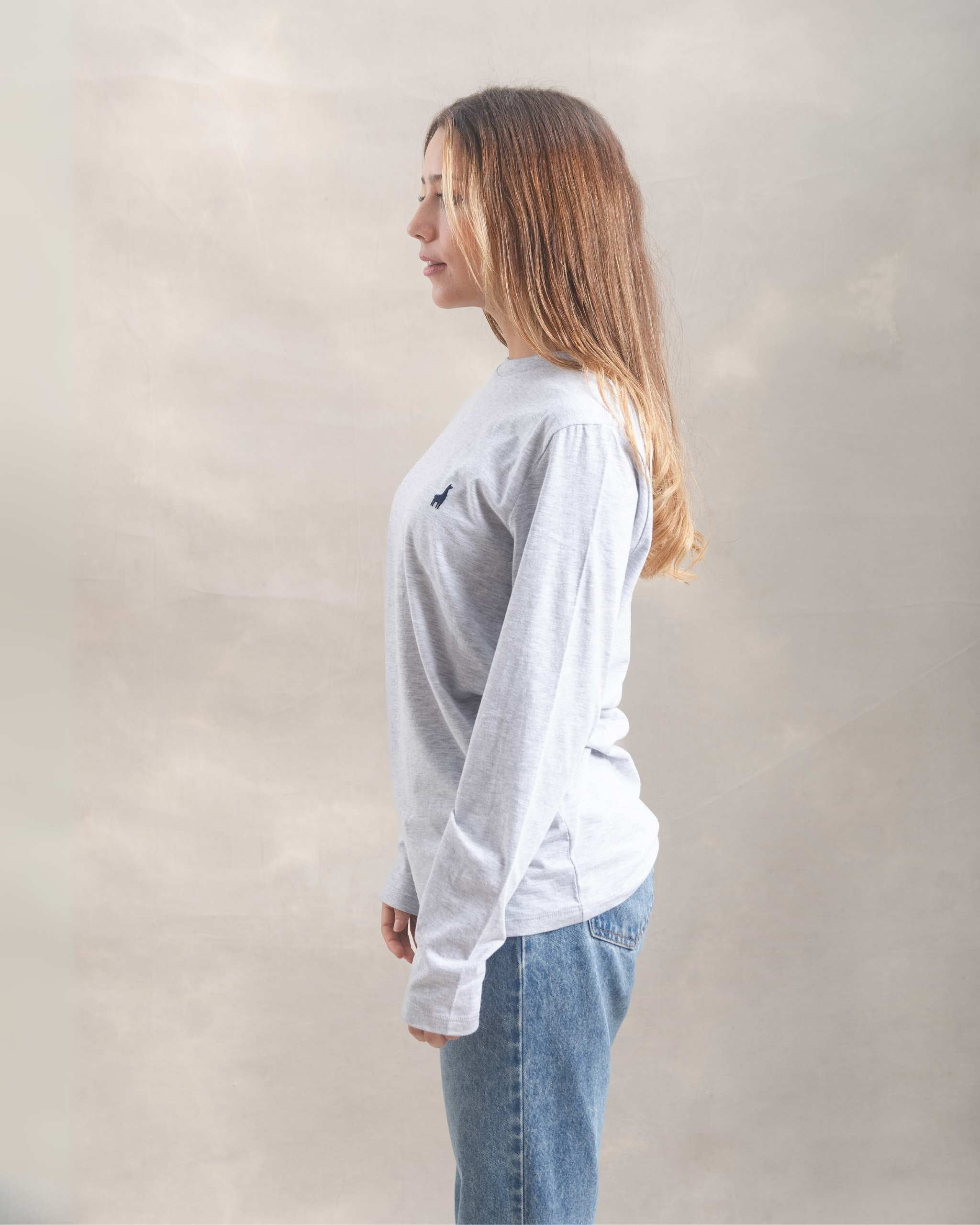 Polo manga larga unisex Gris Melange 100% Soft Pima