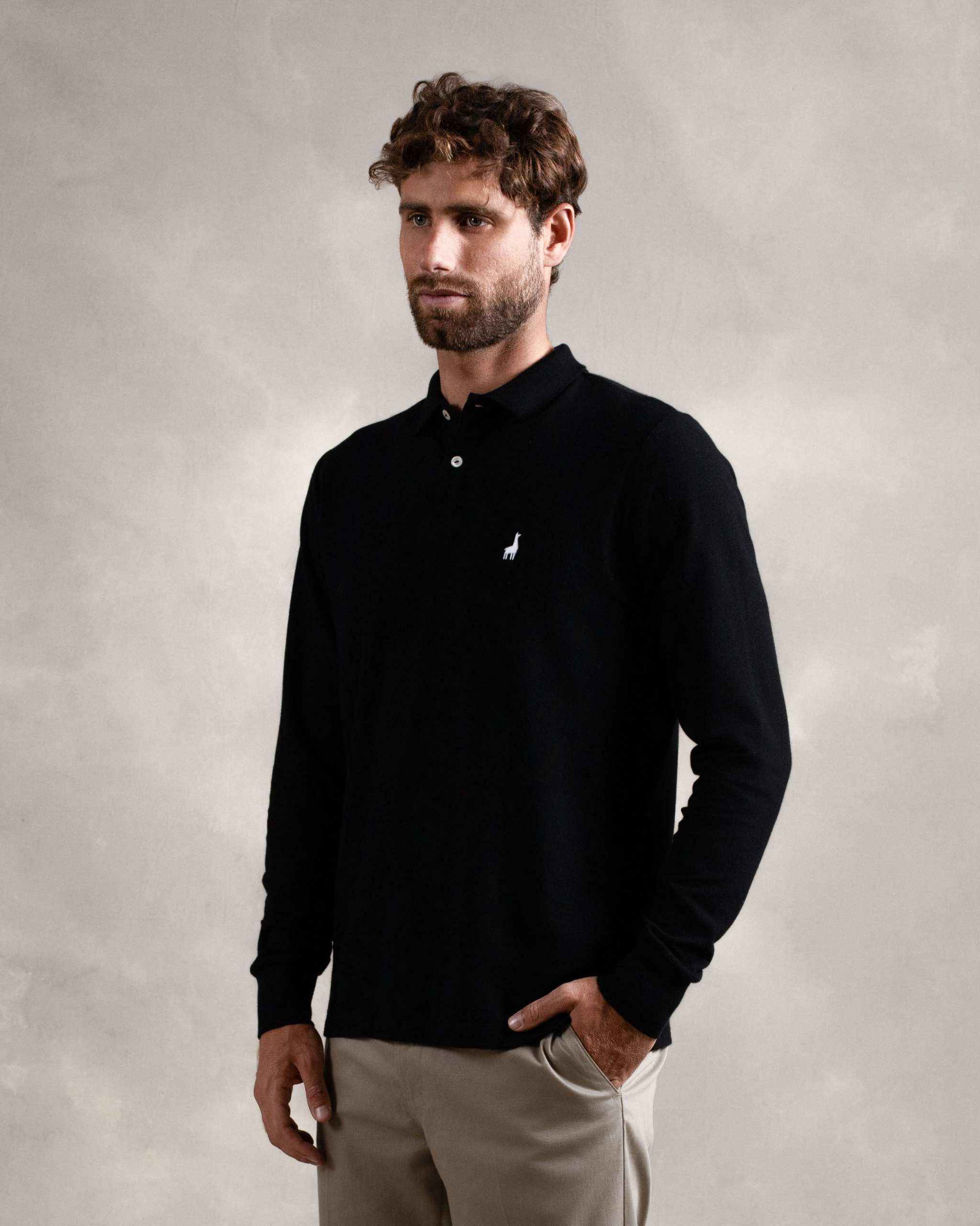 Polo Piqué Manga Larga Negro