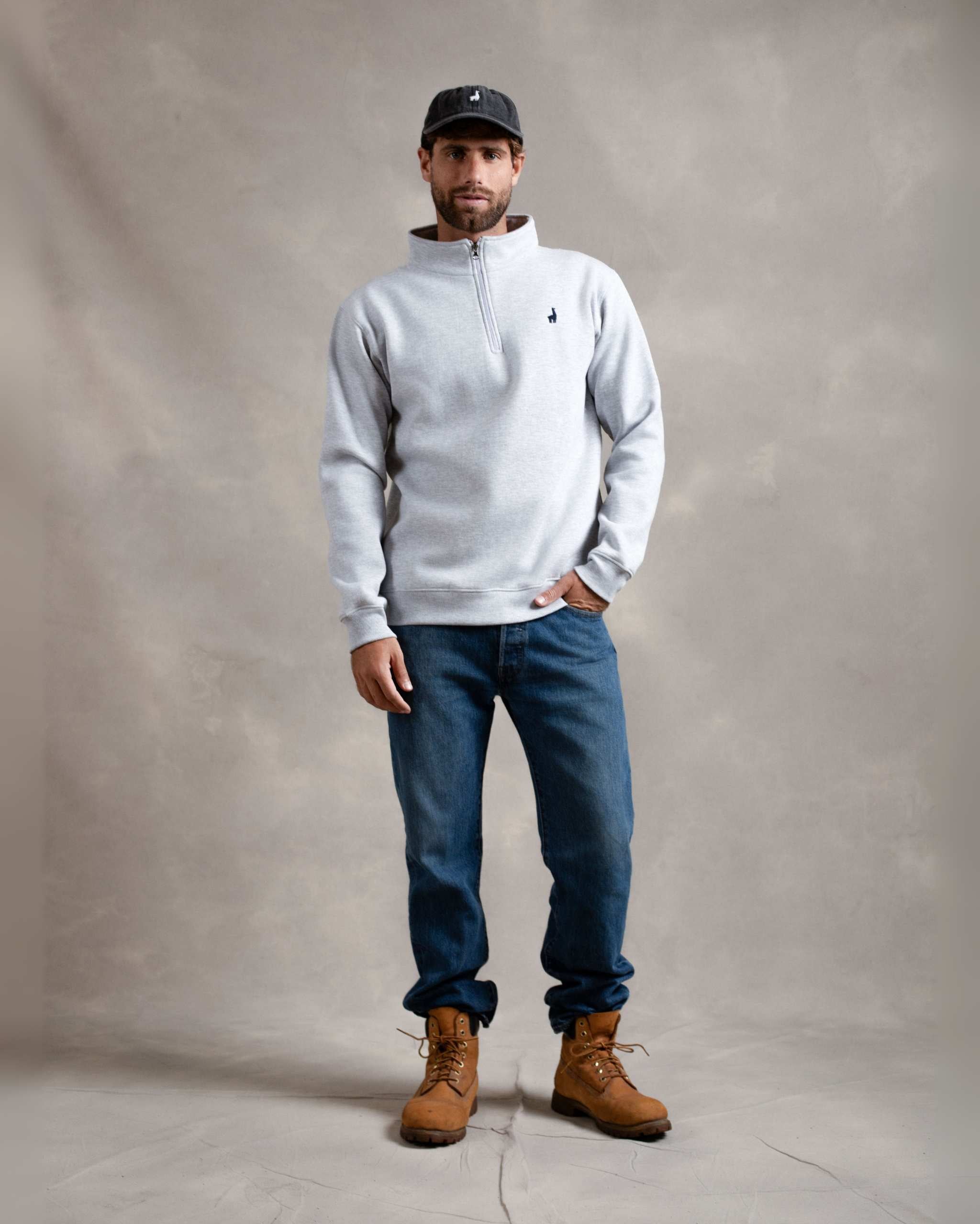 Polera Quarter Zip Gris Melange